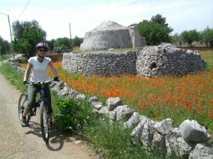 Cyclists, Trullo and poppies.