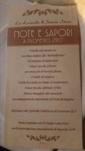 Sample menu of the Note e Sapori evening