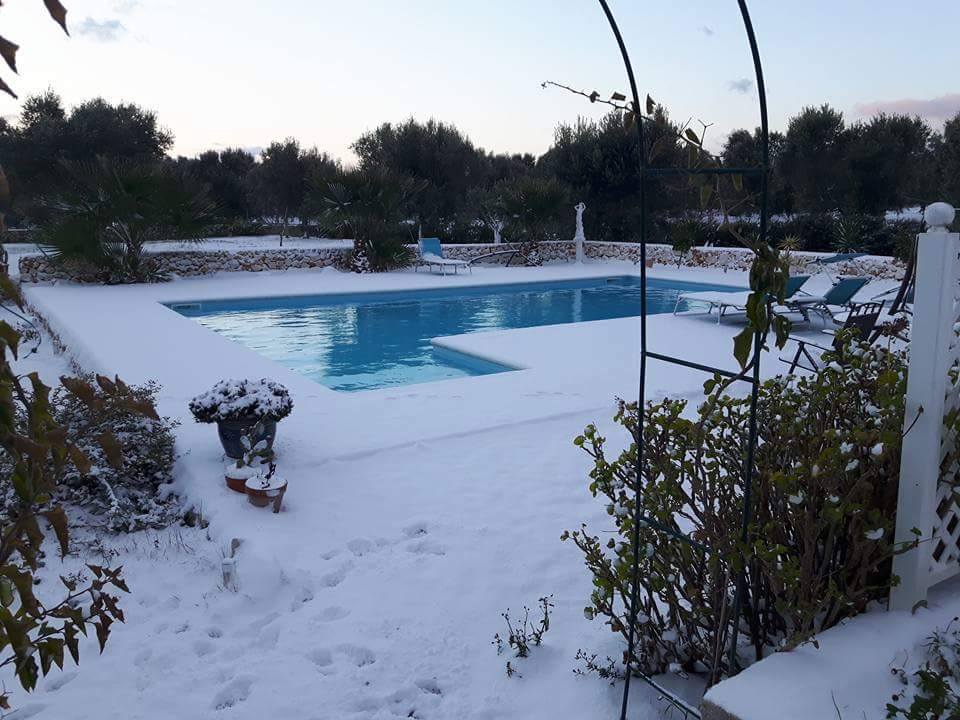 Swimming pool surrounded by snow